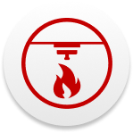 icono circular rociador contra incendios color rojo