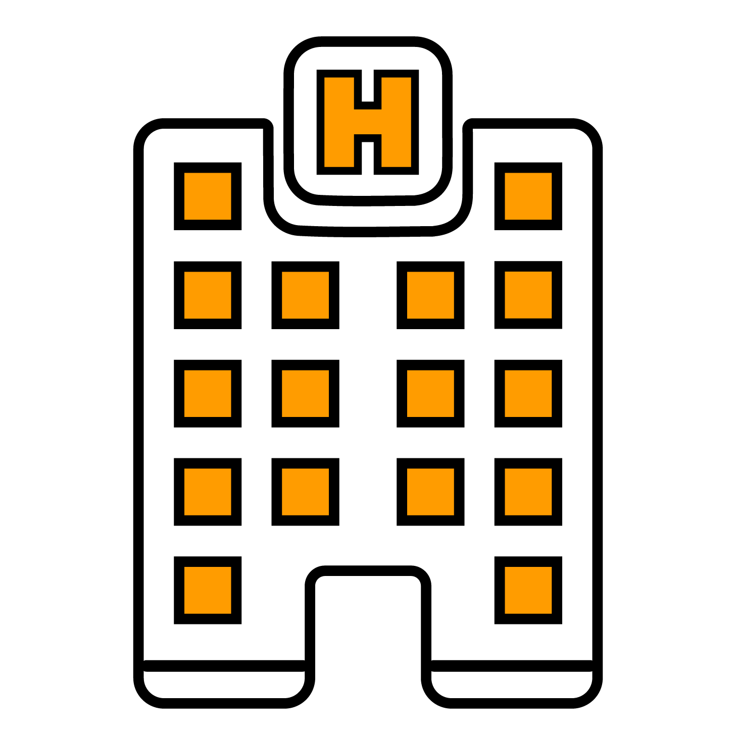 icono de hotel en color blanco y naranja